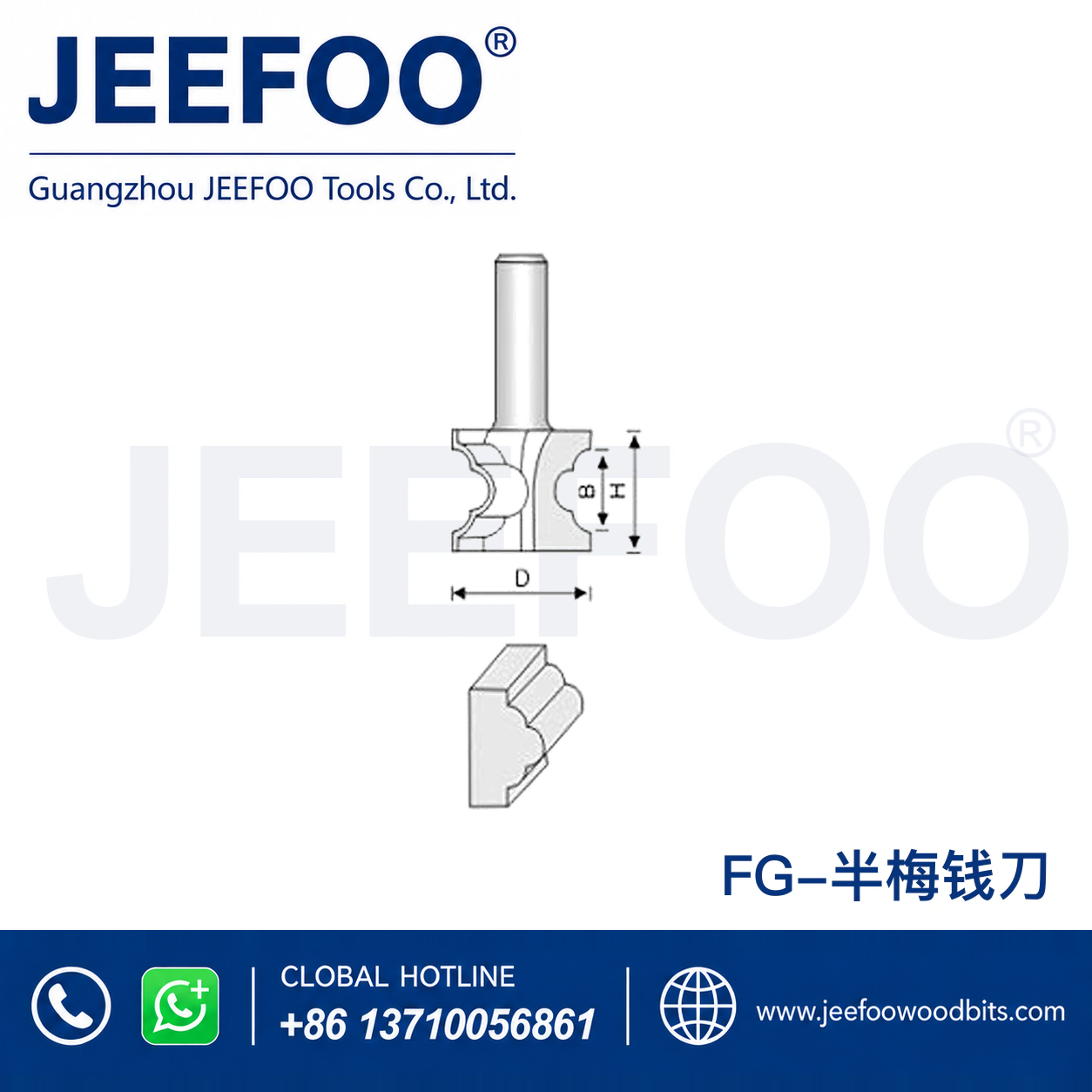 FG Convex Semi-Round Router Bit for Raised Edge Profiles