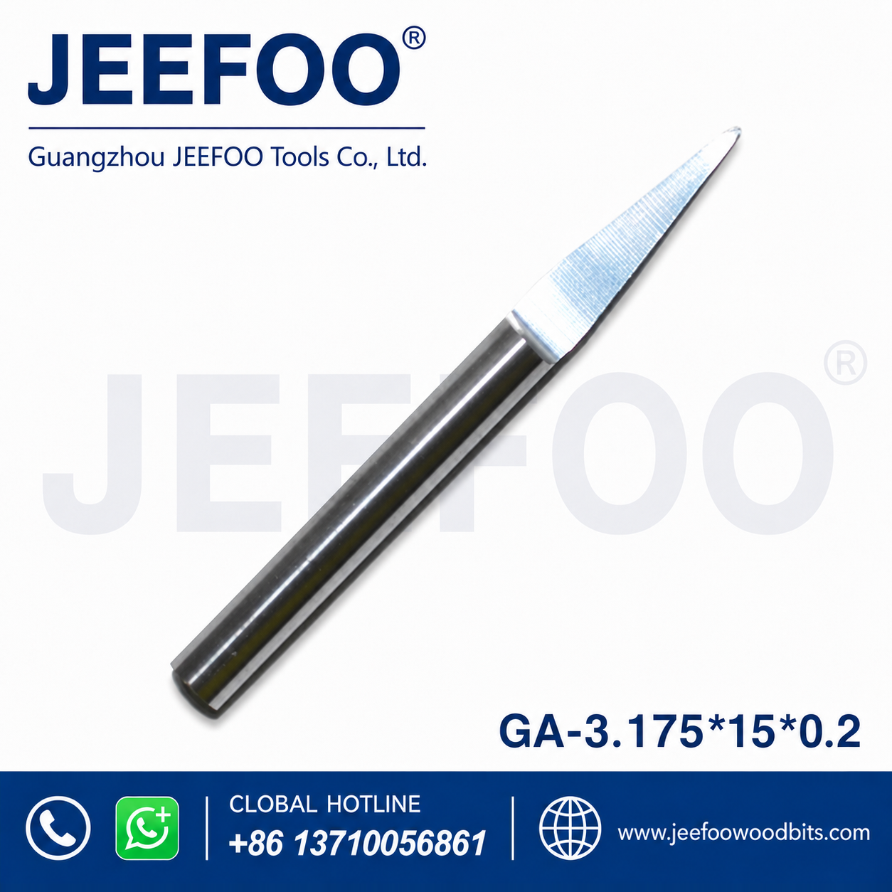 GA 3.175 mm / 15° / 0.2 mm Flat-Bottom CNC Router Bit for Detailed Relief Carving