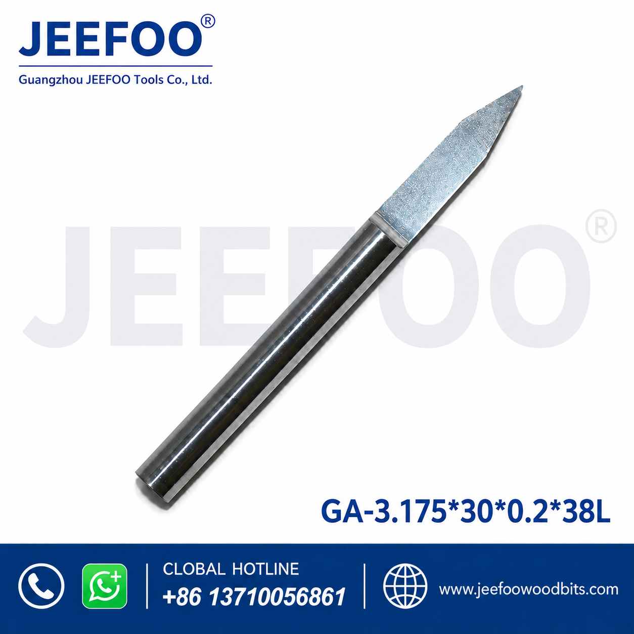 GA-3.175 x 30° x 0.2 x 38L Flat-Bottom CNC Engraving Bit for Wood Relief