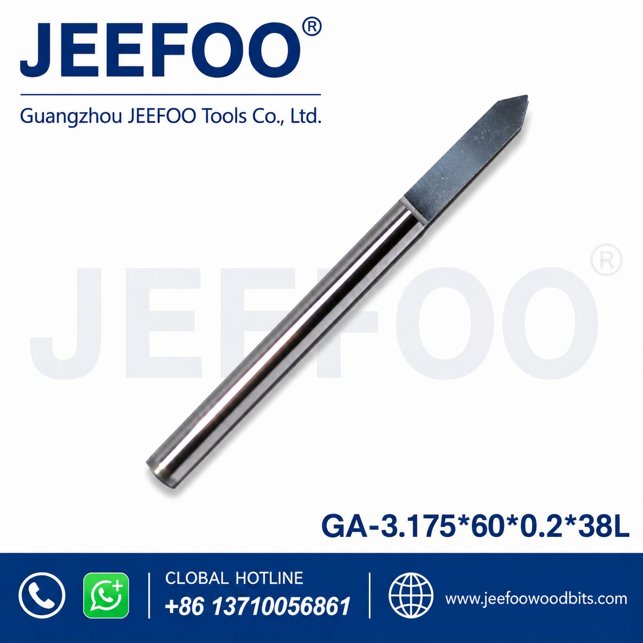 GA-3.175 x 60° x 0.2 x 38L Extended Flat-Bottom Router Bit for Relief Carving