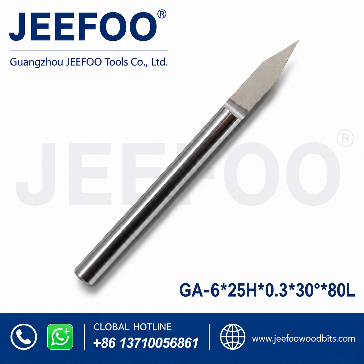 GA-6 x 25H x 0.3 x 30° x 80L Long-Reach Flat-Bottom Engraving Bit for Deep Wood Relief