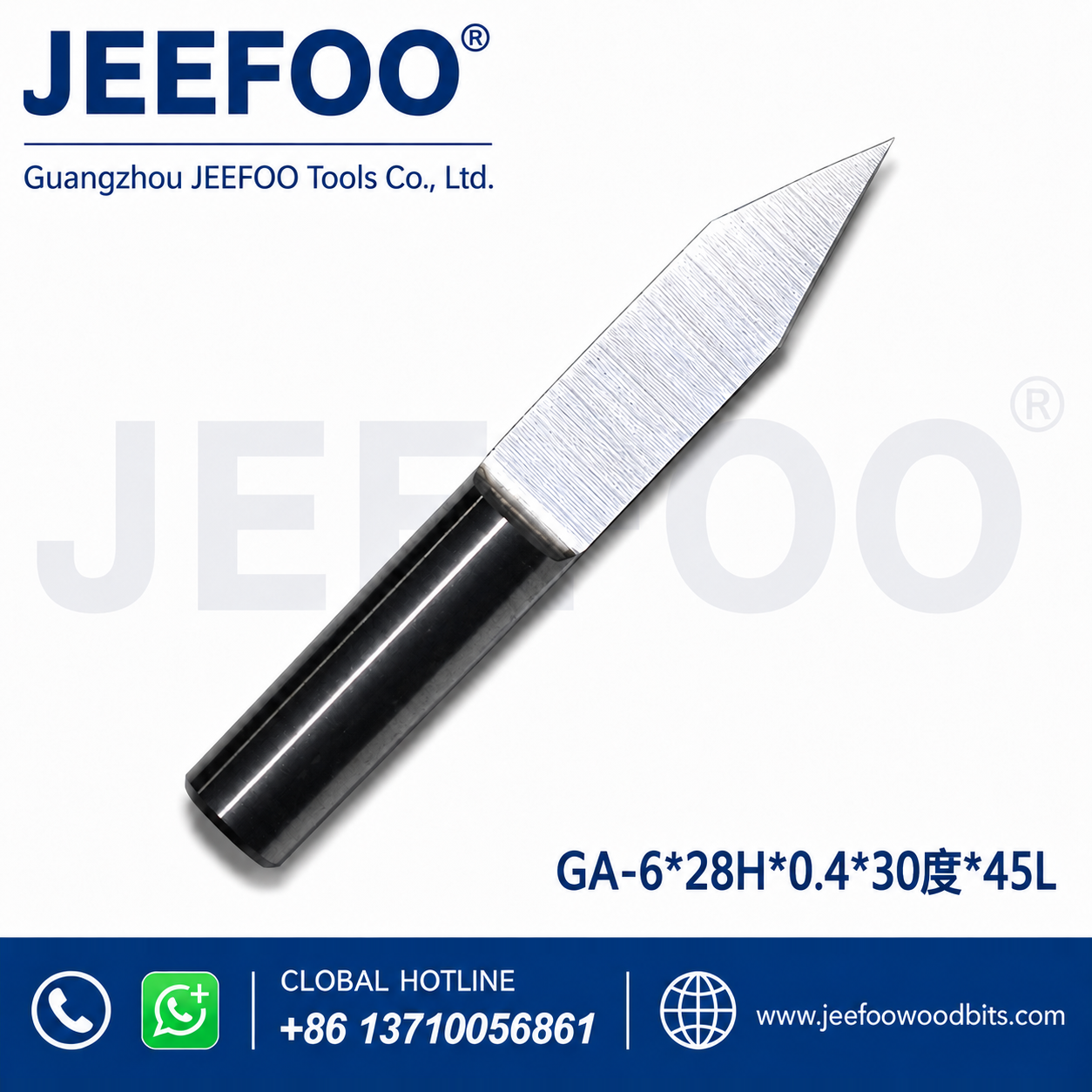 GA-6 x 28H x 0.4 x 30° x 45L Deep-Relief Flat-Bottom Engraving Tool for Woodworking