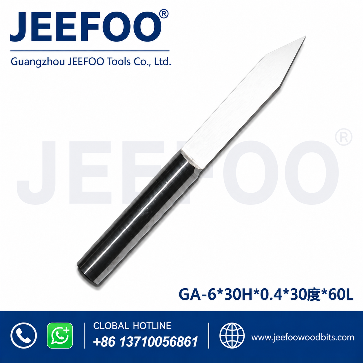 GA-6 x 30H x 0.4 x 30° x 60L Solid-Carbide Flat-Bottom Router Bit for 3D Relief