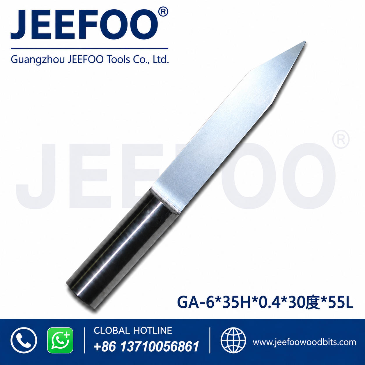 GA-6 x 35H x 0.4 x 30° x 55L Extended-Cutting Flat-Bottom Engraving Bit for Wood Carving
