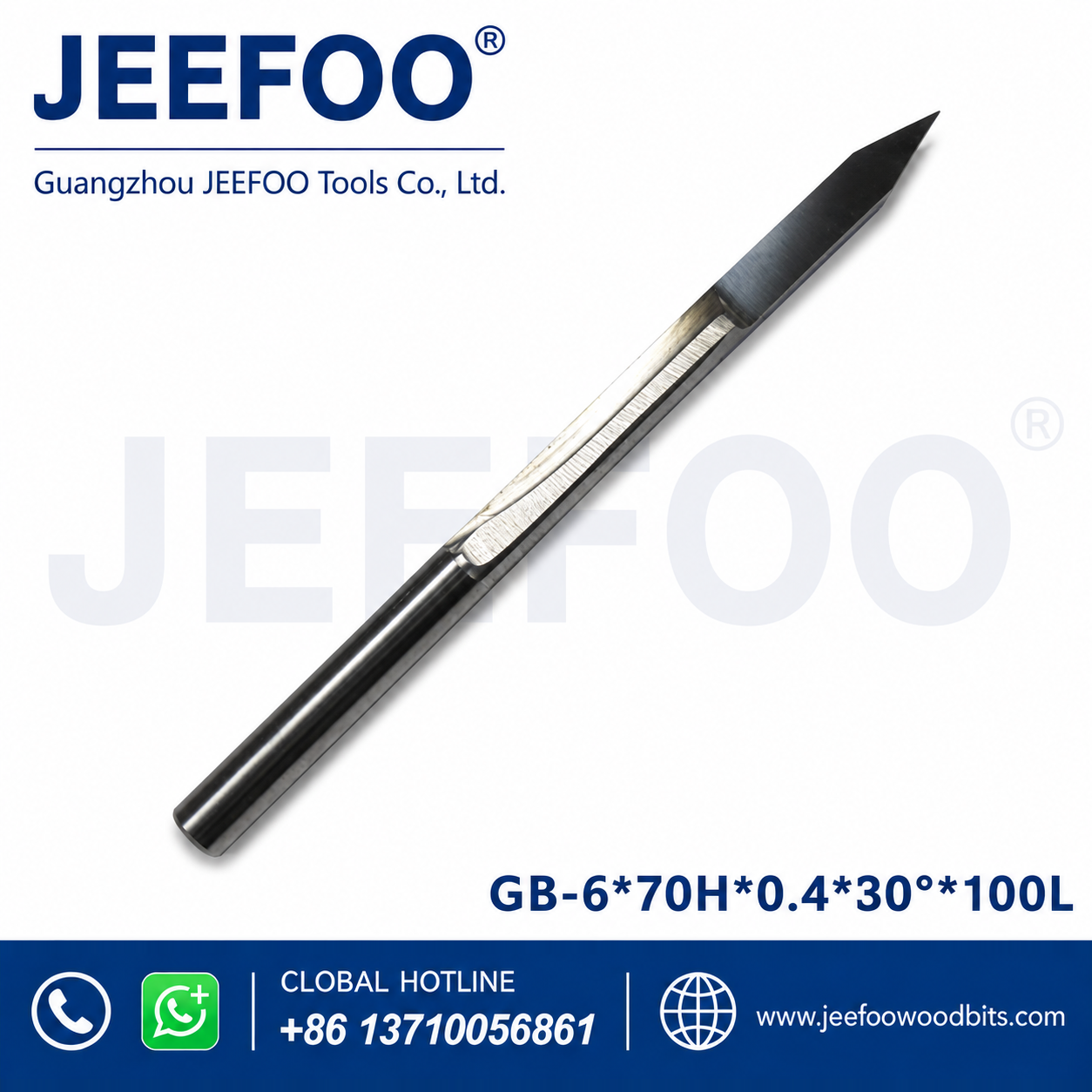 GB-6 x 70H x 0.4 x 30° x 100L Extended-Reach Flat-Bottom Engraving Cutter for Deep Wood Relief