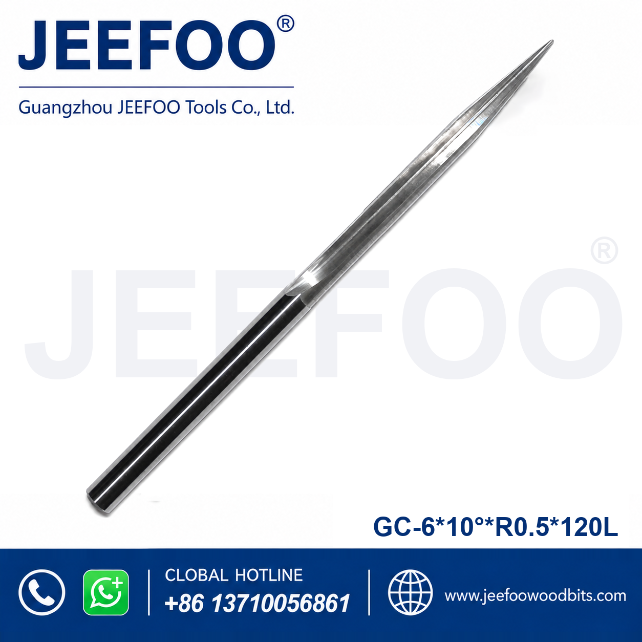 GC-6 x R0.5 x 10° x 120L Long-Reach Taper Ball End Mill for Deep Relief Engraving