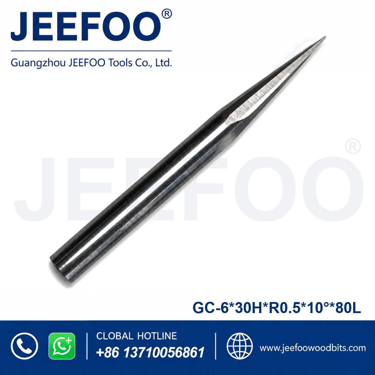 GC-6 x R0.5 x 10° x 30H x 80L Taper Ball End Mill for Rosewood and Hardwood 3D Relief