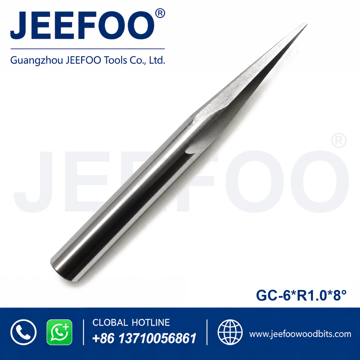 GC-6 x R1.0 x 8° x 30H x 60L Tapered Ball-Nose Engraving Cutter for Hardwood
