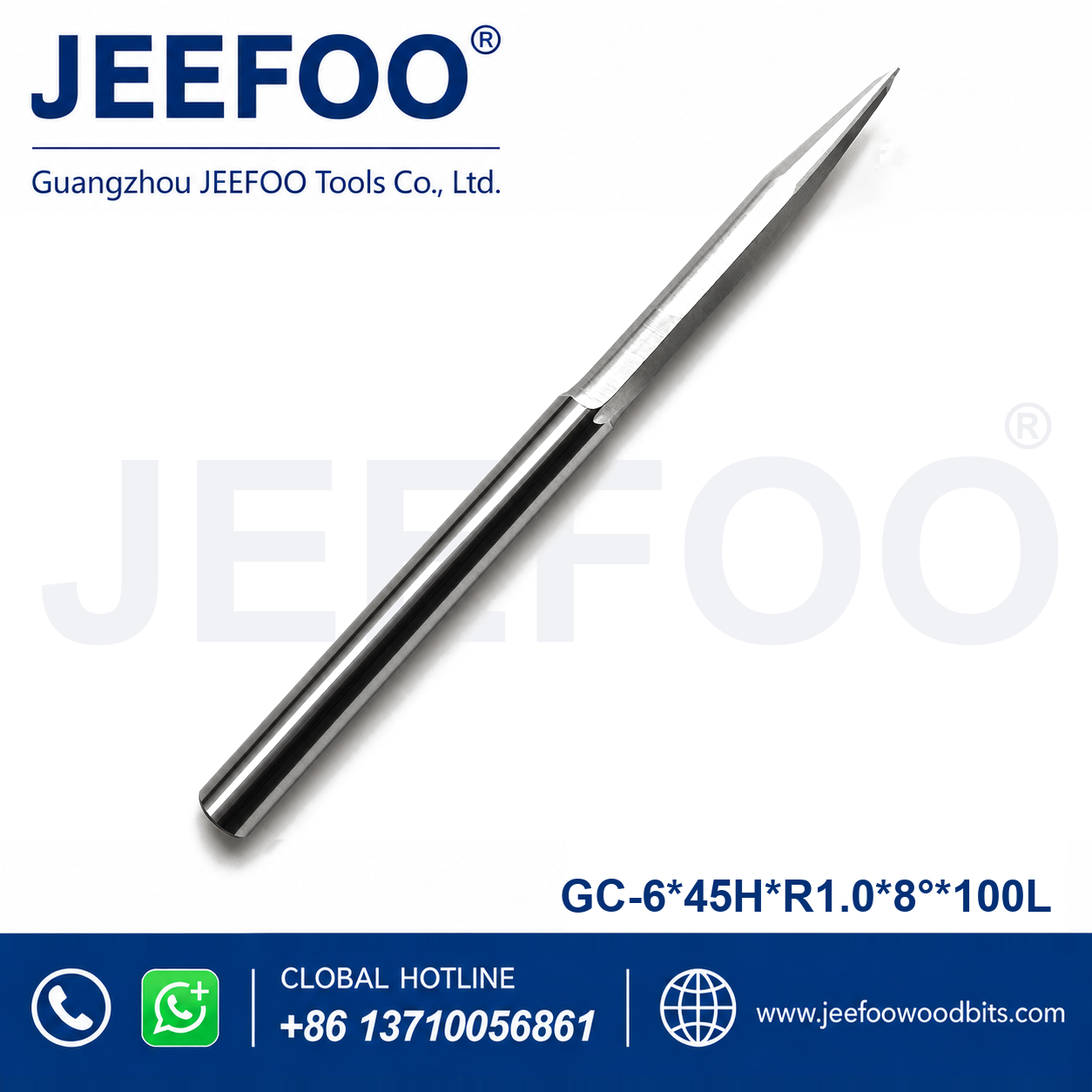 GC-6 x R1.0 x 8° x 45H x 100L 木工浮雕用加长锥度球头铣刀
