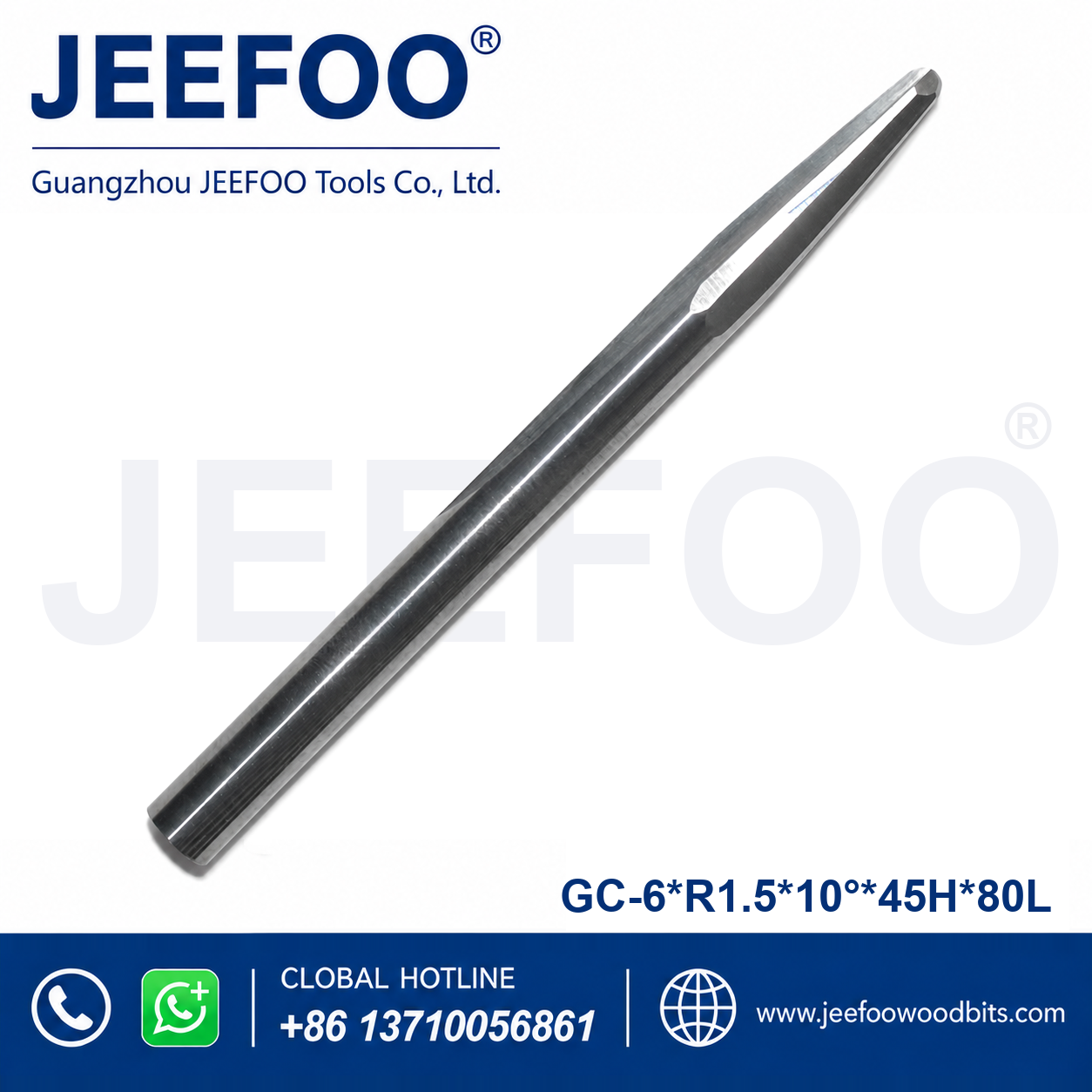 GC-6 x R1.5 x 10° x 45H x 80L Extended Taper Ball End Mill for Hardwood Relief