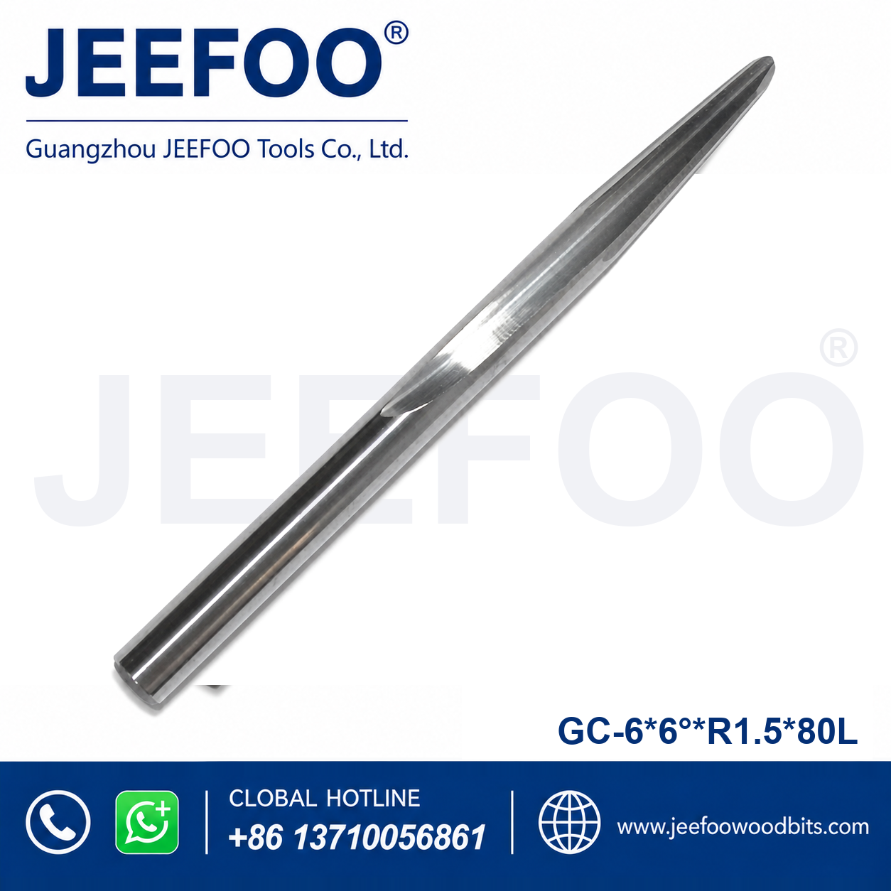 GC-6 x R1.5 x 6° x 80L Tapered Ball-Nose Cutter for Rounded Wood Profiles