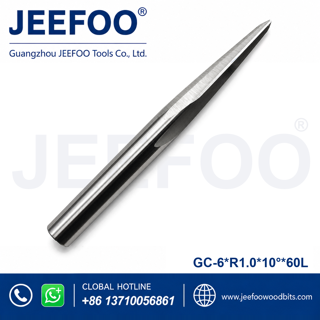 GC R1.0 x 10° Taper Ball End Mill, 6 mm Shank x 60L, for Deep Rosewood Carving
