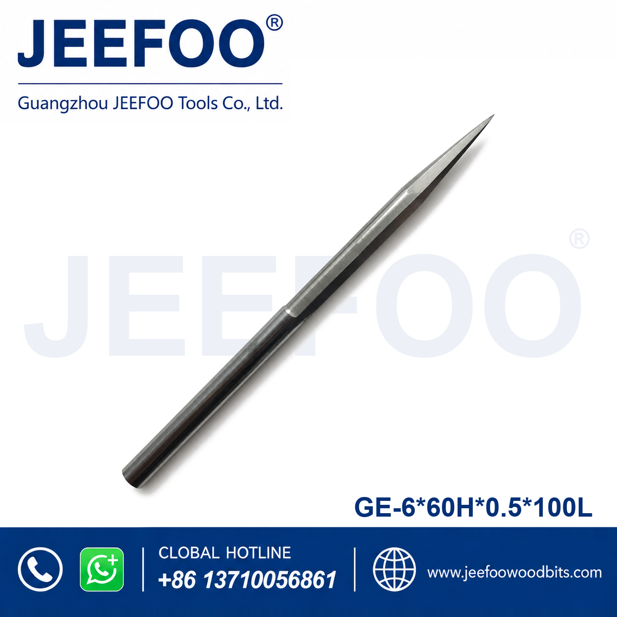 GE-6 x 0.5 x 60H x 100L Long-Cel Two-Flute Flat-Bottom Engraving Bit for Deep Wood Relief