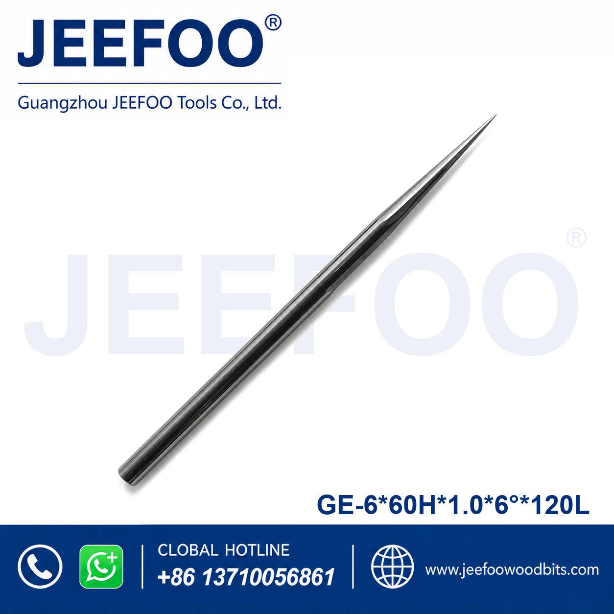 GE-6 x 1.0 x 6° x 60H x 120L Extended-Length Flat-Bottom Engraving Bit for Rosewood Carving